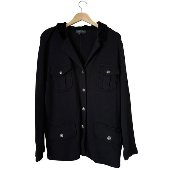 Lauren Ralph Lauren Military Black Jacket 3XL Crest Buttons Velvet Collar - Picture 1 of 6